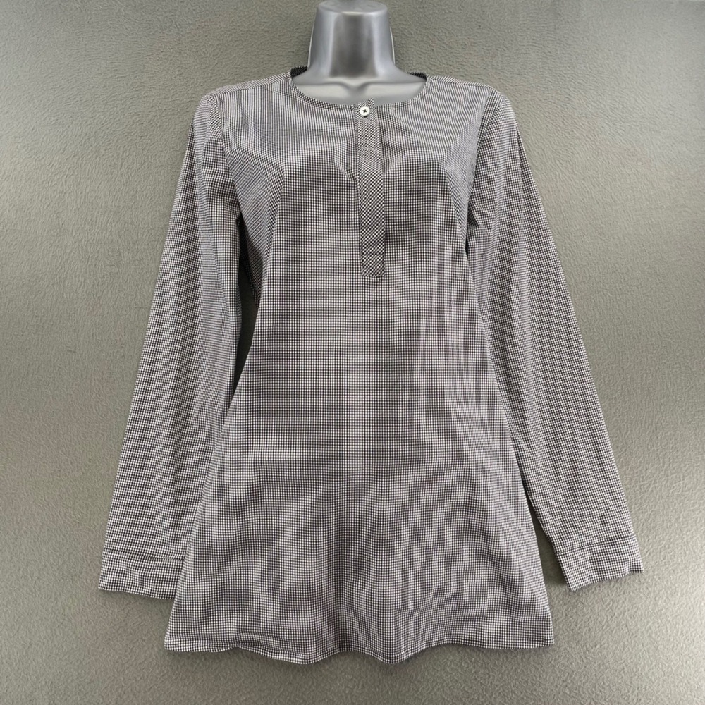 J.Jill Women Tunic Cotton Blend Gingham Check Small Black White Preppy WTP142811